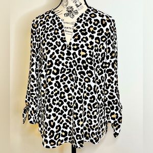 Michael Kors Animal Print Womens Blouse Size S V-Neck Long Sleeves